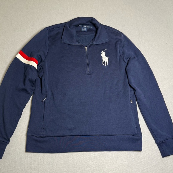 Polo Ralph Lauren Golf NAVY BLUE Blue BIG PONY 1/2 HALF ZIP SWEATER XL READ - Picture 4 of 8
